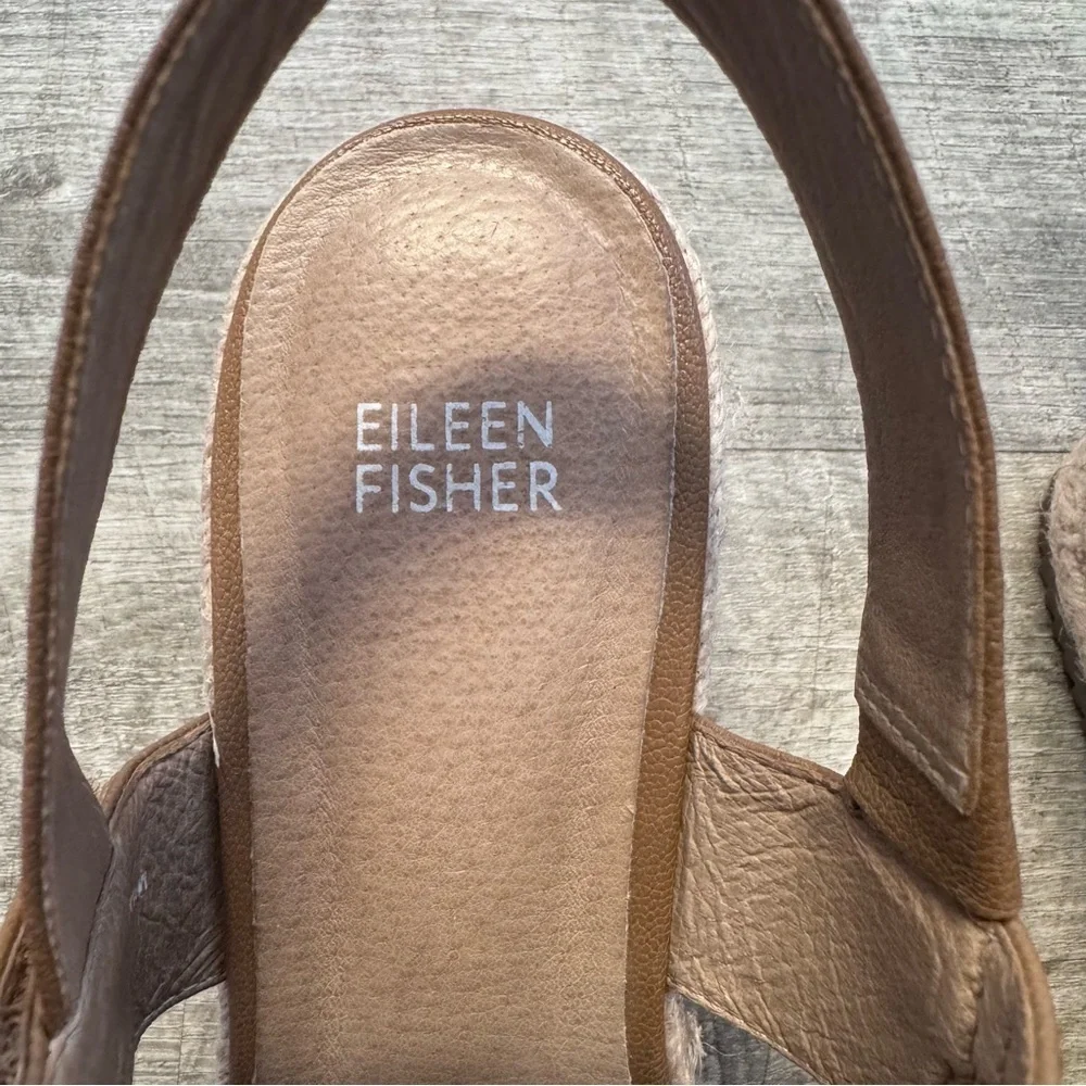 Eileen Fisher Slingback Open Toe Wedge Sandal Tan Leather Womens Sz. 7.5